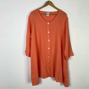 Match Point Coral 100% Linen Tunic Top